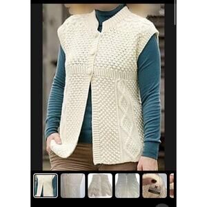 Carrraig Donn Irish Handknit Merino Wool Cable Knit Sweater Vest Large